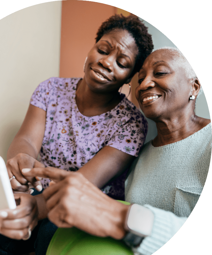 Female caregiver helping her loved one who lives with agitation in Alzheimer's dementia